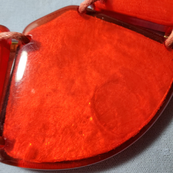 Red Capiz Statement Necklace Shimmery Chunky Hinge - Picture 6 of 7
